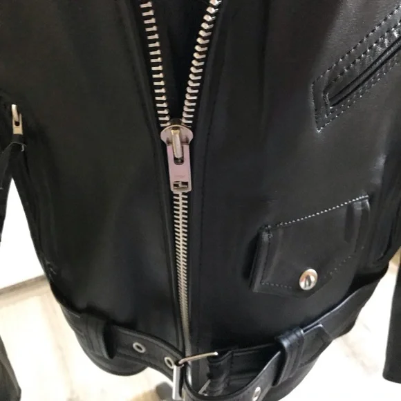 Shaf Black Motorcycle Biker Leather Jacket Men’s Size 42 NWOT Belted - Picture 10 of 14